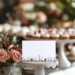 Mockup bruiloftskaart met slim PSD-object, realistisch voedselbuffet labelweergave mock-up, mockup verjaardagsfeestje bedankkaart