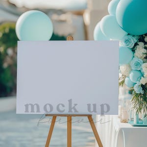 Hochzeit Willkommen Schild Mock up, PSD Smart Objekt, Frühling Pastell Themed Empfang Poster, Realistisches Restaurant Display, Baby Shower Party Dekor