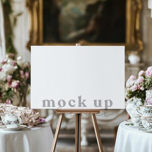 Hochzeit Willkommen Schild Mock up, PSD Smart Objekt, Frühling Pastell Themed Empfang Poster, Realistisches Restaurant Display, Baby Shower Party Dekor