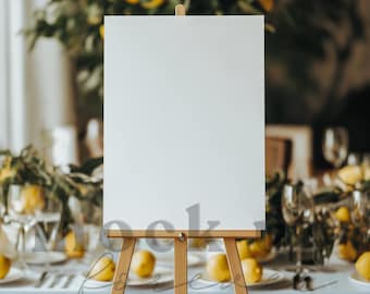Summer Wedding Welcome Sign Mock up using PSD Smart Object, Outdoor Lemon Garden Reception Poster, Realistic Italian Restaurant Sign