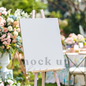 Hochzeit Willkommen Schild Mock up, PSD Smart Objekt, Frühling Pastell Themed Empfang Poster, Realistisches Restaurant Display, Baby Shower Party Dekor