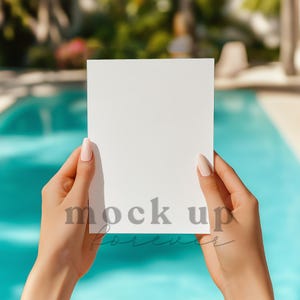 Maquette d'invitation à une fête à la piscine de 5 x 7 pouces à l'aide de PSD, objet intelligent, maquette d'invitation de mariage d'été à destination, carte postale réaliste, carte de voeux