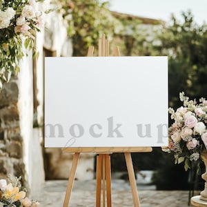 Hochzeit Willkommen Schild Mock up, PSD Smart Objekt, Frühling Pastell Themed Empfang Poster, Realistisches Restaurant Display, Baby Shower Party Dekor