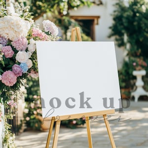 Hochzeit Willkommen Schild Mock up, PSD Smart Objekt, Frühling Pastell Themed Empfang Poster, Realistisches Restaurant Display, Baby Shower Party Dekor