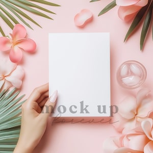 Maqueta de invitación de verano de 5 x 7 con PSD, objeto inteligente, maqueta de invitación a una fiesta de bodas en la playa, postal realista, tarjeta de felicitación fácil de usar con Photoshop