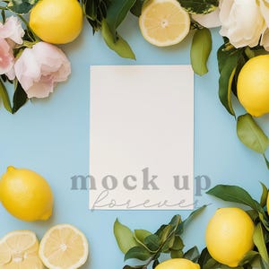 Maqueta de invitación de boda de verano de 5 x 7 con PSD, objeto inteligente, maqueta de menú de limón cítrico, postal realista, tarjeta de felicitación fácil de Photoshop