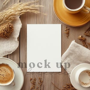 PSD、スマートオブジェクト、ボヘミアンシックウェディング招待状モックアップ、リアルなポストカード、Photoshopグリーティングカードを使用した5x7カフェブランチ招待状モックアップ