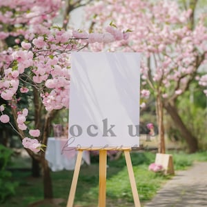 Hochzeit Willkommen Schild Mock up, PSD Smart Objekt, Frühling Pastell Themed Empfang Poster, Realistisches Restaurant Display, Baby Shower Party Dekor