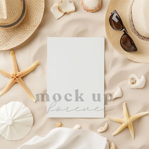 Maqueta de invitación de verano de 5 x 7 con PSD, objeto inteligente, maqueta de invitación a una fiesta de bodas en la playa, postal realista, tarjeta de felicitación fácil de usar con Photoshop