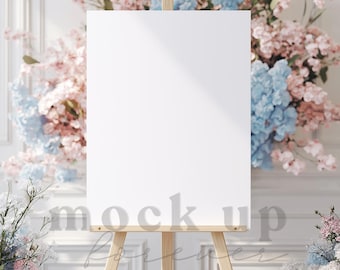 Wedding Welcome Sign Mock up, PSD Smart Object, Spring Pastel Themed Reception Poster, Realistic Restaurant Display, Baby Shower Party Decor