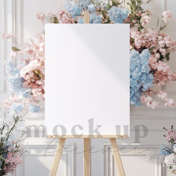 Wedding Welcome Sign Mock up, PSD Smart Object, Spring Pastel Themed Reception Poster, Realistic Restaurant Display, Baby Shower Party Decor