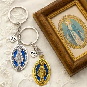 Miraculous Medal keychain, miraculous virgin blessing, Catholic Christian keychain, Marian accessories