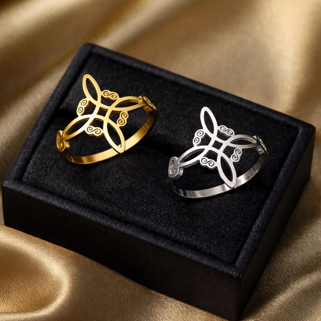 Anillo De Plata Esterlina Con Nudo De Brujas Wiccan Cuaternario Celta (tallas 4-15