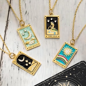 Collier pendentif carte de tarot, collier tarot en émail, collier signe tarot céleste rectangulaire, collier astrologie, cadeaux pour elle
