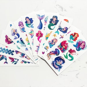 Fantasy Mermaid Tattoos: Żywe, rysowane ręcznie. Wodoodporne i trwałe. Idealne na przyjęcia urodzinowe, imprezy przedszkolne. Wiele elementów morskich.