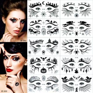 Halloween Temporary Face Tattoos: Pumpkin, Ghost, Vampire, Bat & Witch