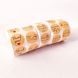 Pegatinas vintage hechas a mano, pegatinas redondas de 1 pulgada, etiquetas frescas y sencillas, pegatinas de papel kraft, hechas con amor, etiquetas hechas a mano con amor