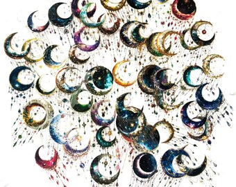 Galaxy Stickers: Hand-Drawn Moon & Sky - Waterproof PVC Decals