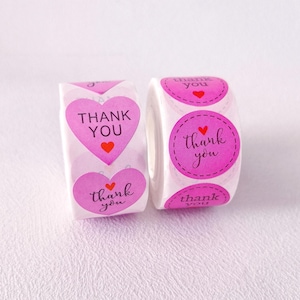 Adesivos de agradecimento redondos e em formato de coração rosa de 1 polegada, etiquetas para presentes, etiquetas para chá de panela, etiquetas para casamento, adesivos para presentes, selos para envelopes