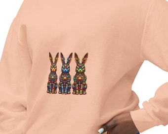 Robot Bunnies lättviktig rundhalsad tröja, söt kanintröja, färgglad kanintröja, present till kaninälskare, djurtryck, påsk