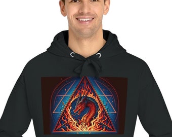 Dragon Print Unisex Fleece Hoodie - Mythical Creature Design, Fantasy Pullover Sweatshirt, Dragon Lover Gift, Cosplay Costume, Animal