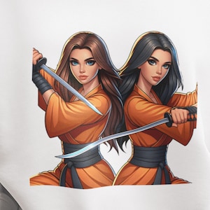 Ninja Girls Lightweight Crewneck Sweatshirt, Orange Ninja Costume Design, Anime Sweatshirt, Martial Arts Jumper, Ninja Lover Gift, Cosplay