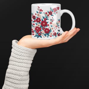 Taza con hermosa flor para regalo, bloemen keramische mok - 11oz, 15oz, Regalo de Amor, cadeau voor haar, Spaanse bloem koffiekopje, bloemdessin