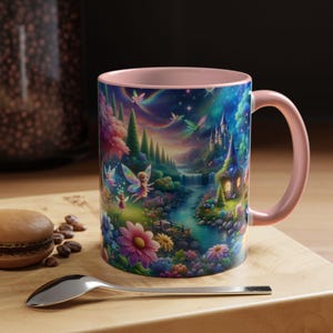 Butterfly Coffee Mug (11oz), Colorful Nature Mug, Flying Fairies Cup, Beautiful Landscape Drinkware, Fantasy Tea Cup, Gift for Nature Lover