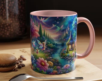 Butterfly Coffee Mug (11oz), Colorful Nature Mug, Flying Fairies Cup, Beautiful Landscape Drinkware, Fantasy Tea Cup, Gift for Nature Lover