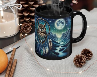 Mystical Owl Mug, Dreamy Night Sky Coffee Cup, Spiritual Gift, Celestial Decor, Owl Lover's Choice, 11oz & 15oz Options