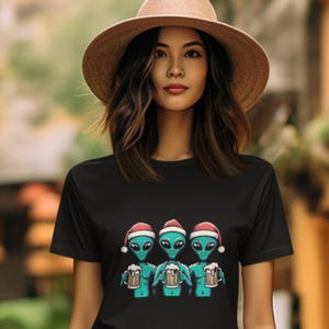 Extraterrestrial Christmas T-shirt, Alien Xmas Tee, Space Santa Shirt, UFO Holiday Top, Outer Space Festive Apparel