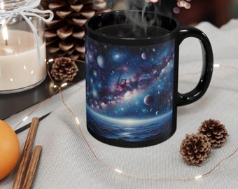 Space Constellations Black Mug, Astronomy Coffee Cup, Galaxy Tea Mug, Starry Night Hot Cocoa Mug, Outer Space Gift Idea