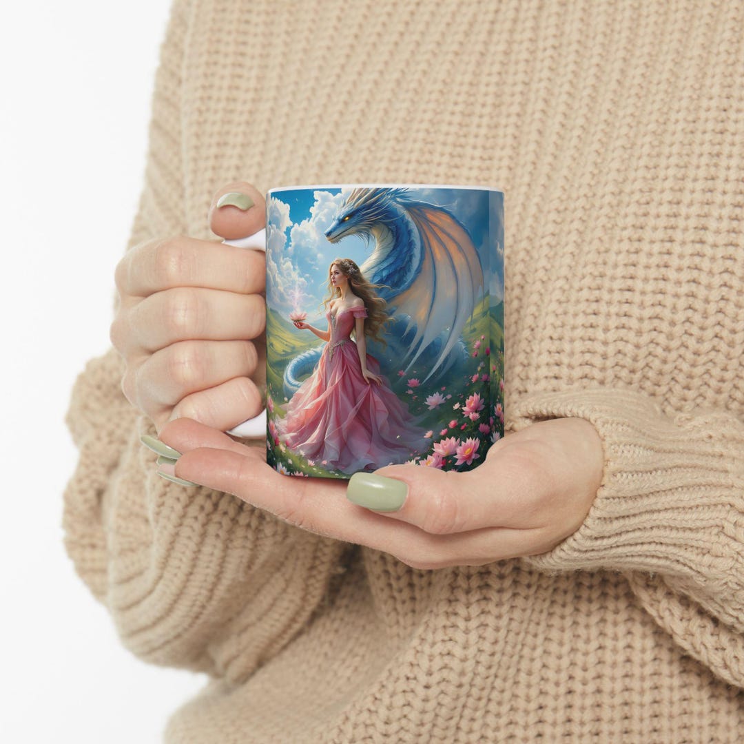 Fantasy Dragon and Fairy Ceramic Mug | Enchanted Coffee Cup | Magical ...