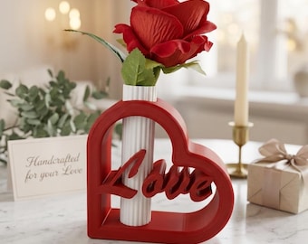 Heart-Shaped Vase with "Love" Inscription | Romantic Single Rose Pot | Valentine's Day and Anniversary Gift | Minimalist Table Centerpiece