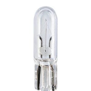 May include: A clear, glass light bulb with a filament visible inside. The bulb has a rounded top and a rectangular base with metal contacts. The bulb is designed for use in various electrical applications.