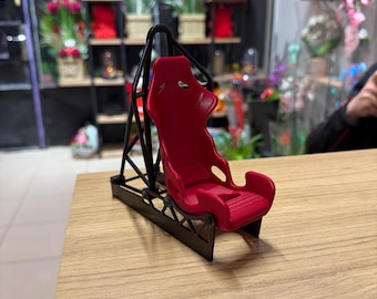 Racing Seat Phone Stand | Recaro Style Desk Phone Holder | JDM Car Lover Gift | Sim Racing Gamer Setup Accessory | Roll Cage Desk Decor