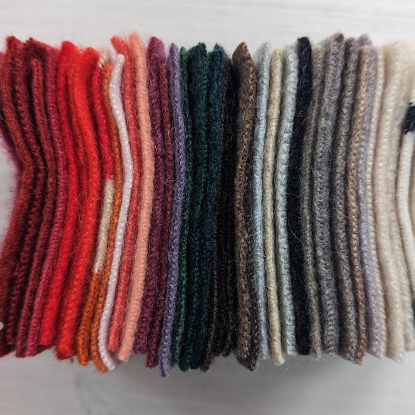 40 pure cashmere 3 inch squares - felted and part felted. Up-cycled from cashmere jumpers. Autumn shades.