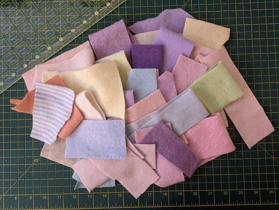80g pure cashmere craft pack - felted and part felted pieces. Up-cycled from cashmere jumpers. Pastels, Brights, Forest and Monochrome