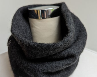 100% pure recycled cashmere dark grey neckwarmer, upcycled. Extra wide