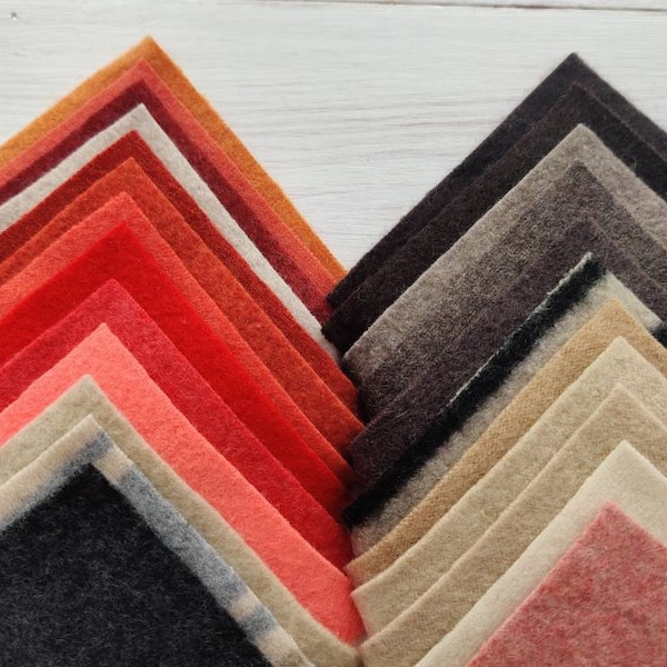 24 x 3 inch pure cashmere squares, felted and part felted textures. Up-cycled from cashmere jumpers. Earth tones