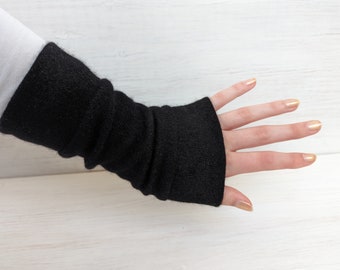 Cashmere wrist warmer-Black.  Upcycled. SMALL FIT.