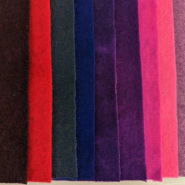 Upcycled wool felt, Hand dyed,  7.5 inch x 7.5 inch squares. Packs of 10 Winter Jewel