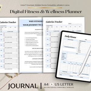 Digital Fitness Planner, Workout Tracker, Exercise Log, Goal Setting Planner, Health Journal, Meal Planner, Printable PDF Download