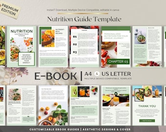 Nutrition Guide Canva Template, Meal Planning Ebook (Digital Download)