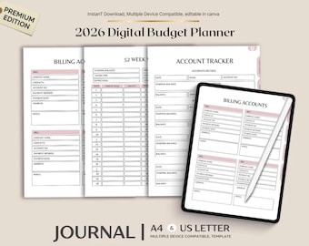 2026 Digital Budget Planner | Monthly Expense Tracker, Finance Spreadsheet (PDF Download)