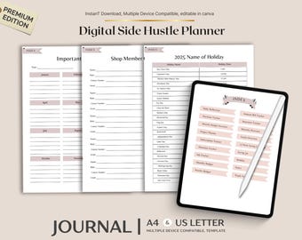 Digital Side Hustle Planner | Passive Income, Business Goals Tracker (Digital Download)