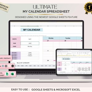 My Calendar Spreadsheet, Monthly and Weekly Planner Template, Google Sheets and Excel Calendar, Digital Organizer, Instant Download PDF