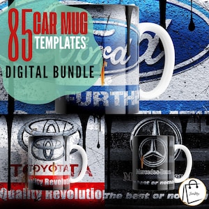 Digital Template,  Car Themed Mug Wrap Bundle, car mug templates, 85 High Quality Designs for 15 oz Sublimation Mugs | Digital Download PNG