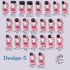 May include: Pink iPhone cases featuring a cartoon cat design with a pink bow and dress. The cases are available for various iPhone models, including iPhone 17, 16, 15, 14, and 13, as well as iPhone 12.