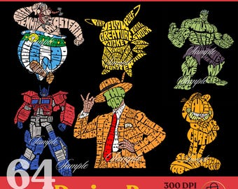 Typography Illustration Pack, Calligram Art Designs Bundle, Word Art Shapes, Digital Download PNG, Instant Download